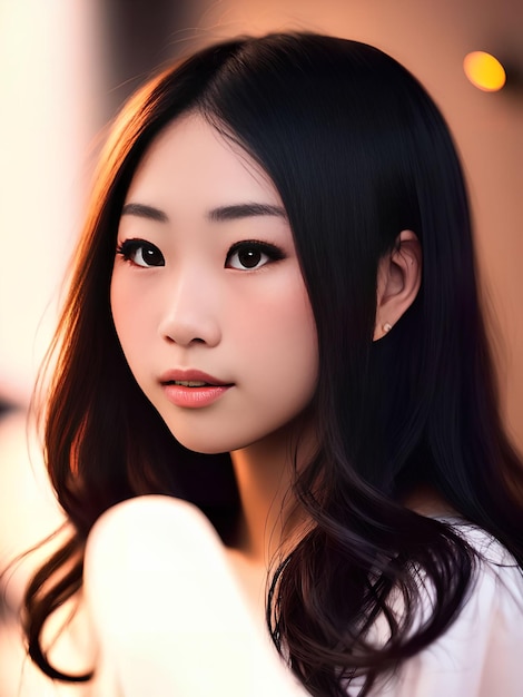 Piękna nastoletnia azjatycka kobieta w generatywnej sztuce ulicznej nocy autorstwa AI