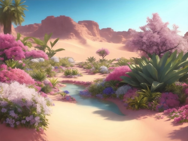 Piękna oaza na pustyni Generatywna ilustracja AI