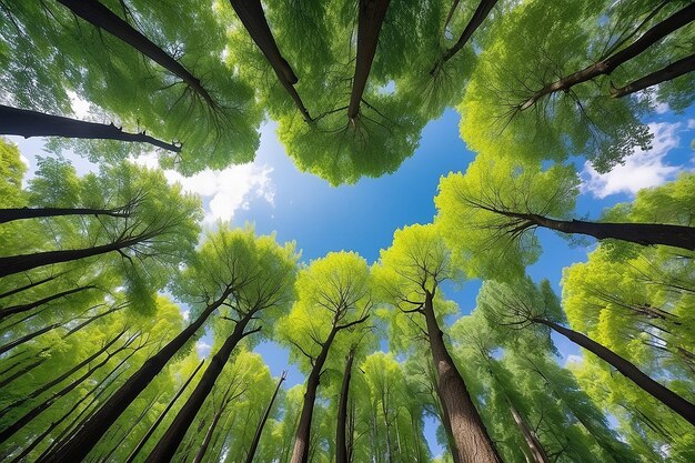 Piękna perspektywa baldachimów drzew z krajobrazem przyrody