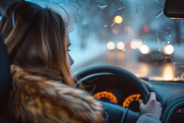 Zdjęcie piękna, pewna siebie nastolatka na kierownicy samochodu portret uśmiechniętej kobiety siedzącej za kierownicą w samochodzie