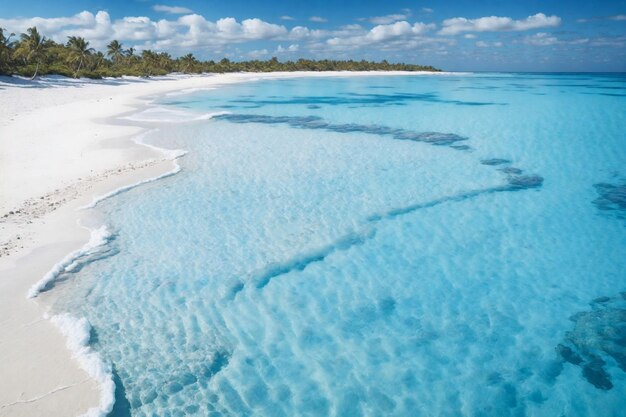 piękna plaża na Malediwach z kilkoma palmami i błękitną laguną