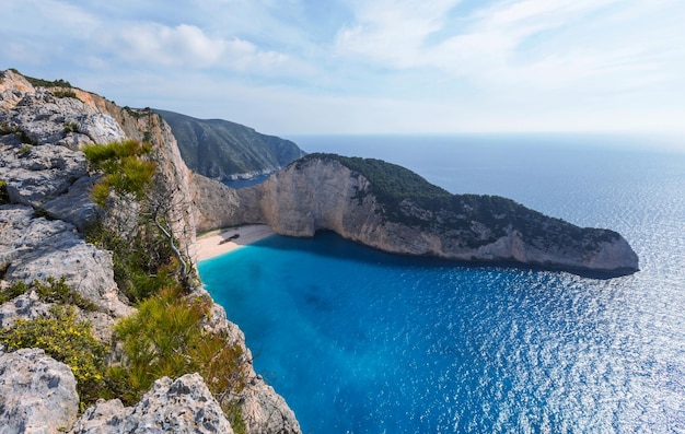 Piękna Plaża Navagio Na Wyspie Zakynthos W Grecji