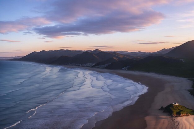 Zdjęcie piękna plaża romantyczna plaża na zachodzie słońca