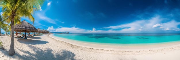 Piękna plaża z białym piaskiem turkusowym oceanem i niebieskim niebem z chmurami w słoneczny dzień