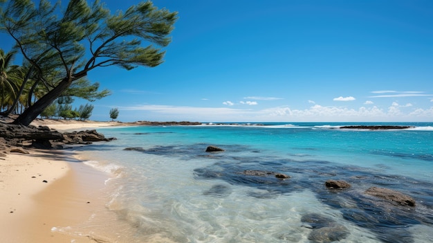 Piękna plaża z czystym błękitnym niebem