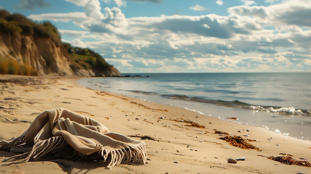 Zdjęcie piękna plaża z miękką piaskową plażą i łagodnym morzem niebo jest niebieskie i są tam trochę puszystych chmur