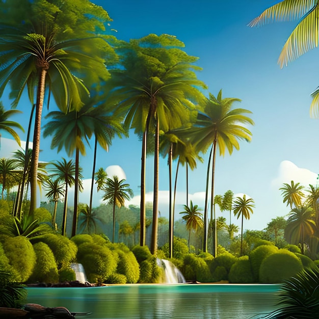 Zdjęcie piękna przyroda tła, lasy i palmy z jeziorem