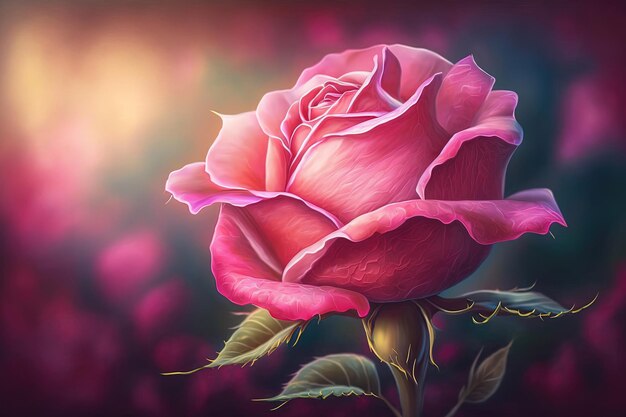 Piękna różowa róża na dużą skalę w pełnym rozkwicie Widz może zobaczyć zawiłe szczegóły płatków róży Generacyjna sztuczna inteligencja