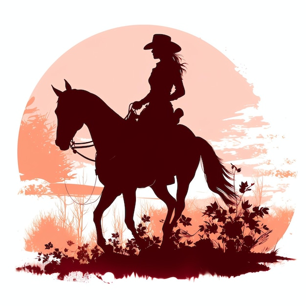 Zdjęcie piękna różowa sylwetka kowboja na koniu clipartowa ilustracja