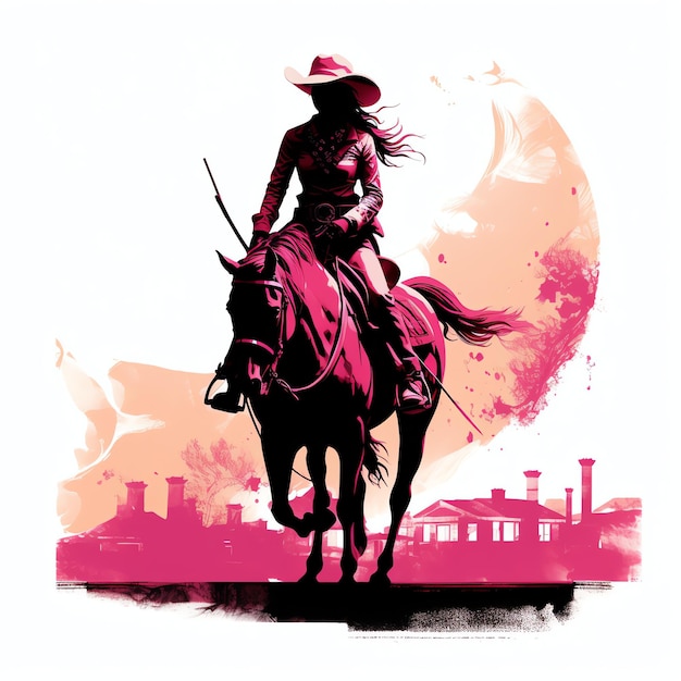 Zdjęcie piękna różowa sylwetka kowboja na koniu clipartowa ilustracja