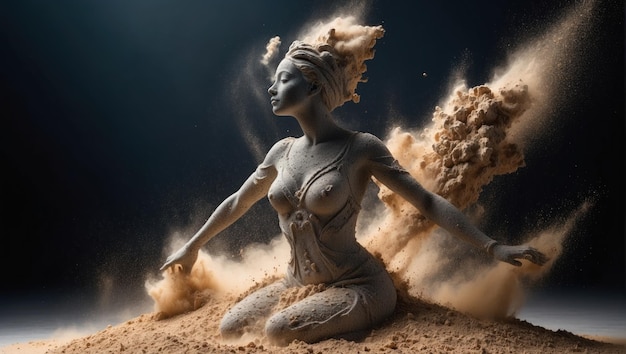 Piękna rzeźba kobiety wykonana z kamienia i piasku wygenerowana przez AI