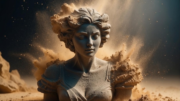 Zdjęcie piękna rzeźba kobiety wykonana z kamienia i piasku wygenerowana przez ai