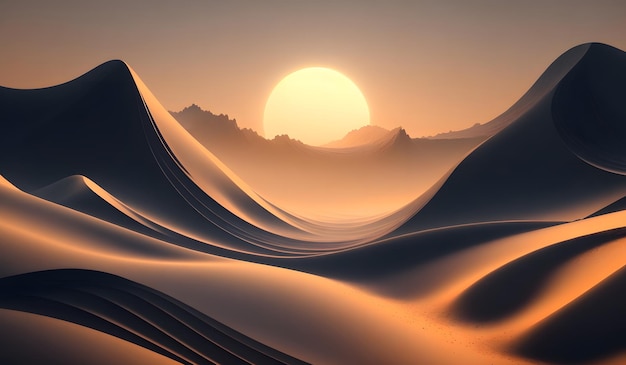 Piękna sceneria krajobrazów z wydmy ze słońcem Generative AI