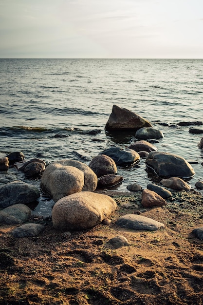 Piękna sceneria plaży z rozpryskującymi się falami morskimi