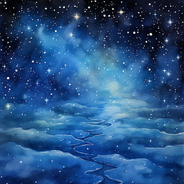 Zdjęcie piękna ścieżka ze świecącymi śladami gwiazd, akwarela fantasy, bajkowy clipart
