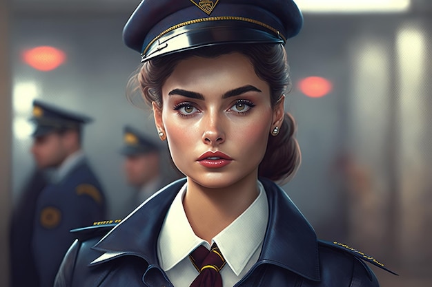 Piękna seksowna dziewczyna w kostiumie policjanta Styl kreskówki Generatywne AI