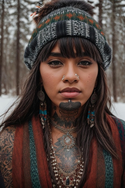 Zdjęcie piękna, seksowna młoda kobieta, rdzenna amerykanka, indianka.