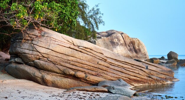 Piękna Skała Na Plaży. Koh Phangan. Tajlandia.