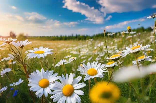 Piękna słoneczna wiosna letnia łąka Naturalny kolorowy panoramiczny krajobraz z wieloma dzikimi