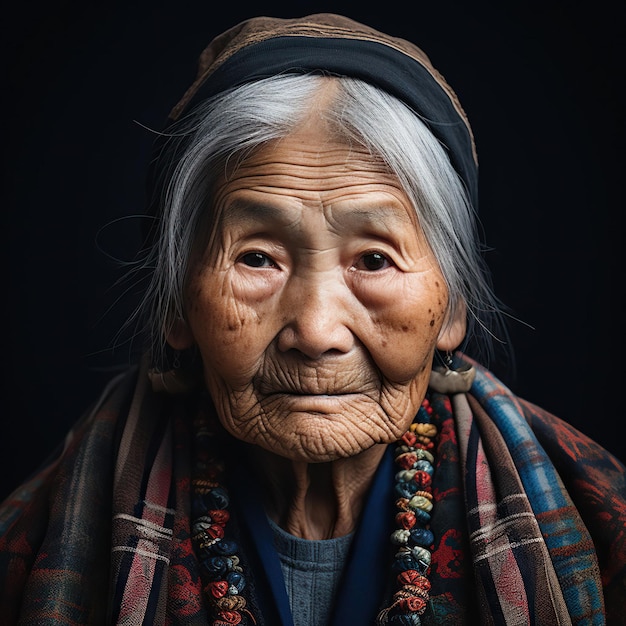 piękna stara japońska kobieta widok z przodu fotografia portretowa