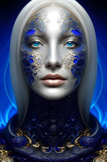 piękna surrealistyczna głowa kobiety w 3D fraktalna marmurowa ściana tło grawerowania cyfrowe