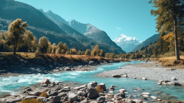Piękna Szwajcaria Błękitna Rzeka Strumień Krajobraz Tapety Wygenerowane AI
