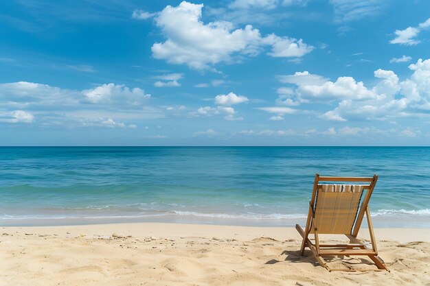 Piękna tropikalna plaża i morze z krzesłem na niebieskim niebie