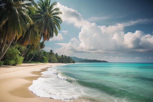 Piękna tropikalna plaża i morze z palmą kokosową