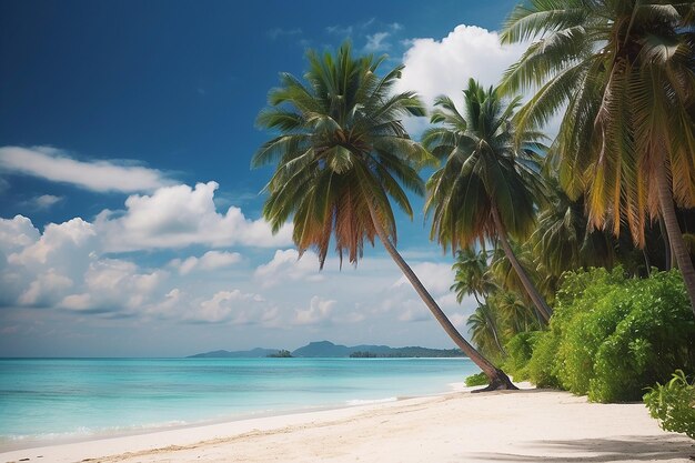 Piękna tropikalna plaża i morze z palmą kokosową