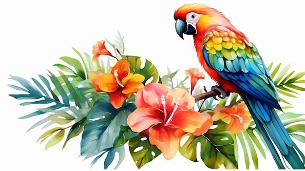 Piękna tropikalna ptak akwarela ilustracja ręka
