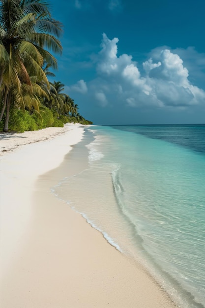 Piękna tropikalna wyspa, rajska plaża z palmami, miękkim białym piaskiem i turkusową wodą.