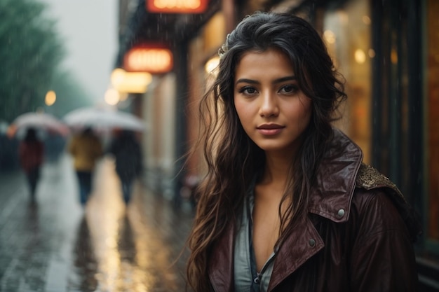 Piękna turecka dziewczyna w deszczu