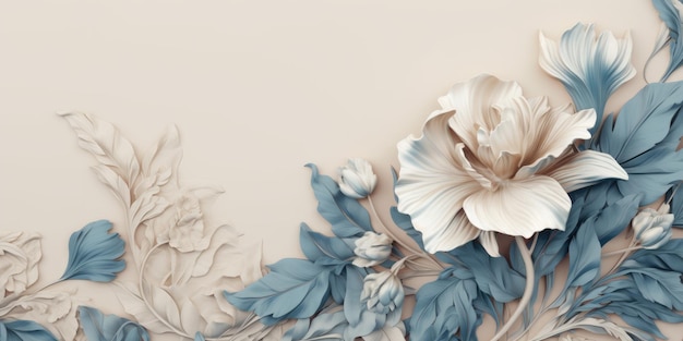 Piękne abstrakcyjne, beżowe, niebieskie, białawe, kwiatowe tło, piękne generatywne AI AIG32