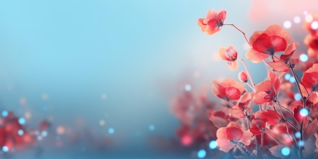 Piękne abstrakcyjne czerwone i niebieskie mgliste zdjęcie poranne kwiatowy wzór transparentu tła piękne generatywne AI AIG32