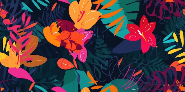 Piękne abstrakcyjne kolorowe tropikalne liście bez szwu tła Generatywne ai