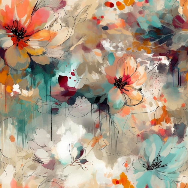 Piękne abstrakcyjne kwiaty w delikatnych kolorach boho, bezszwowy wzór stworzony za pomocą generatywnej sztucznej inteligencji