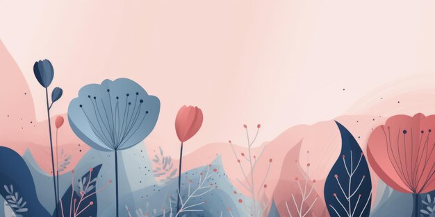 Piękne abstrakcyjne różowe niebieskie pastelowe proste doodle kreskówka kwiatowy wzór tła piękne generatywne AI AIG32