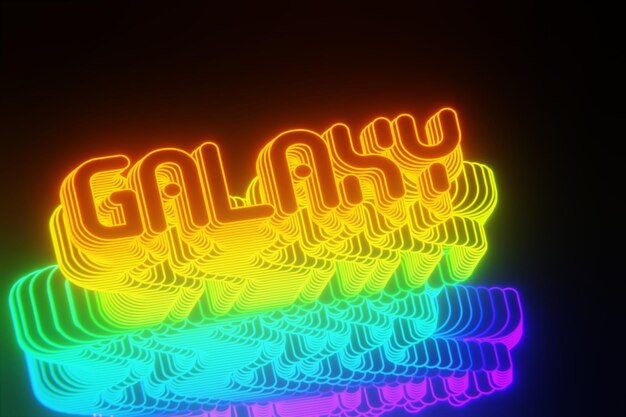 Zdjęcie piękne abstrakcyjne słowa neonowe na tle galaxy na czarnym tle ilustracja renderingu 3d bac