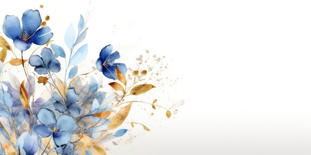 Piękne abstrakcyjne złote i niebieskie akwarelowe tło kwiatowe piękne generatywne AI AIG32