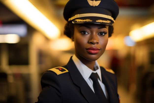 piękne afroamerykańskie zdjęcie portretowe stewardessy na świecie
