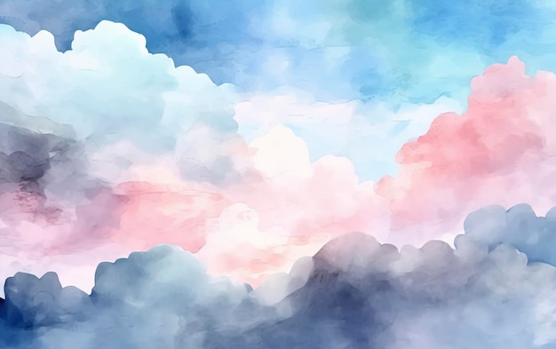 Piękne akwarelowe abstrakcyjne tło z niebieskim fioletowym i różowym w stylu realistycznego błękitnego nieba błękitnego i białego jasnoszarego i błękitnego nieba generuje ai
