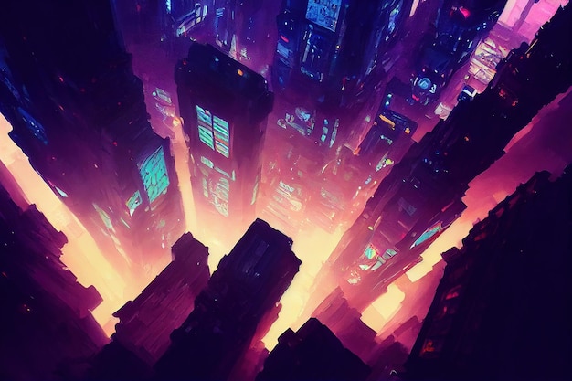 Piękne anime Cyberpunk City