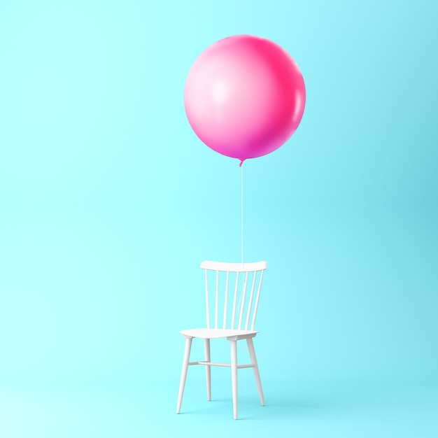 Piękne balonowe menchie z krzesła pojęciem na pastelowym błękitnym tle. minimalna koncepcja pomysłu.