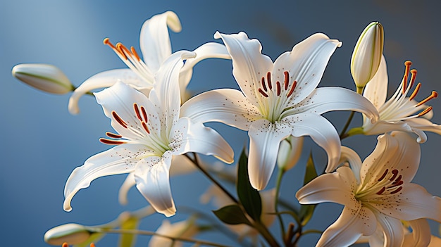 Piękne białe kwiaty lilii w ogrodziegenerative ai