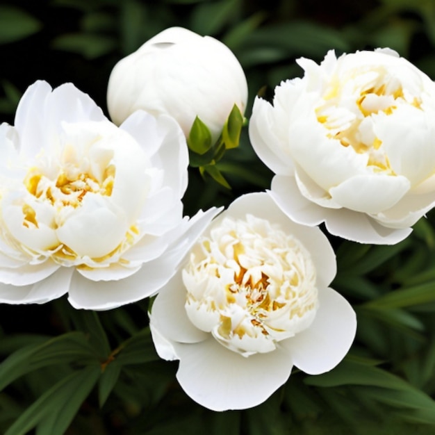 Piękne białe kwiaty piwonki z bliska Piwonka jest rodzajem roślin trawiastych wieloletnich i liściastych krzewów drzewistych piwonki rodzina piwonki Paeoniaceae pachnący bukiet generowany przez AI krem kolorowy