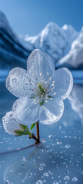Piękne białe kwiaty wiosenne kwitną w polarnym obszarze lodowym