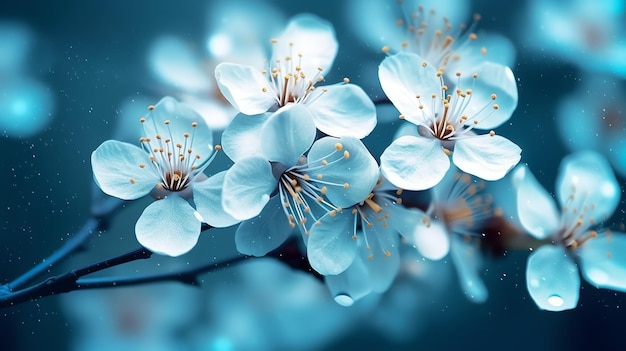 Piękne białe kwiaty z niebieskim tłem