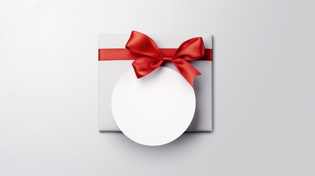 Piękne białe pudełko z prezentem z czerwonym łukiem izolowanym na białym widoku górnym