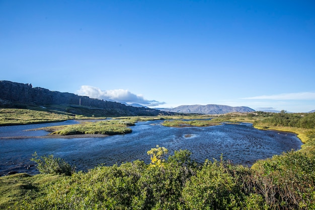 Piękne błękitne jezioro ÃƒÂžingvallavatn. Islandia