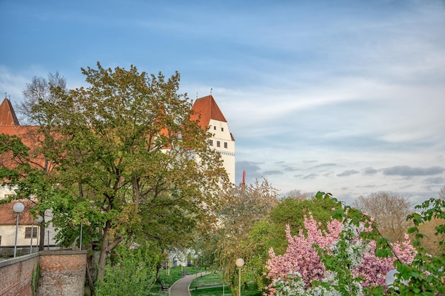 Piękne błękitne niebo z chmurami letni widok na Ingolstadt Bavaria